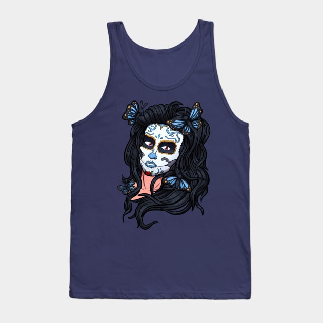 Sugar Skull Girl Face Tank Top by TheMaskedTooner